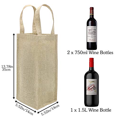 HRX Package 2 Bottle Wine Gift Bags 2pcs with 10pcs Burlap Wine Bags Drawstring, Jute Wine Carrying Bag with Handles, Cloth Wine Bottle Gift Bags Set