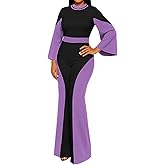 WXN Two Piece Sets for Women Going Out Long Flared Sleeve Colorblock Crop Top Wide Pants Set Brunch Outfits