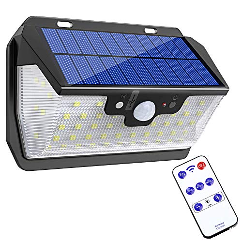 Solar Lights Outdoor, Pobon 55 LEDs [USB Charging & Remote Control] Solar Motion Sensor Light, [3 Lightning Modes] Solar Powered Security Lamp for Garden, Patio, Yard, Walkway, Driveway