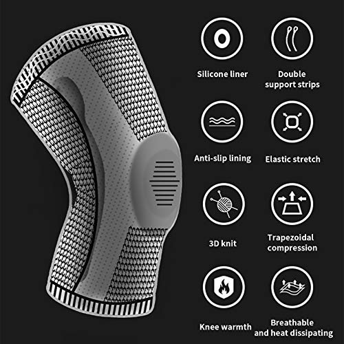 GIRYES Knee Support,Sports compression knee brace for relieve joint pain and arthritis,running,improve circulation,exercise, fitness Knee Sleeve ,men & women(L-gray)