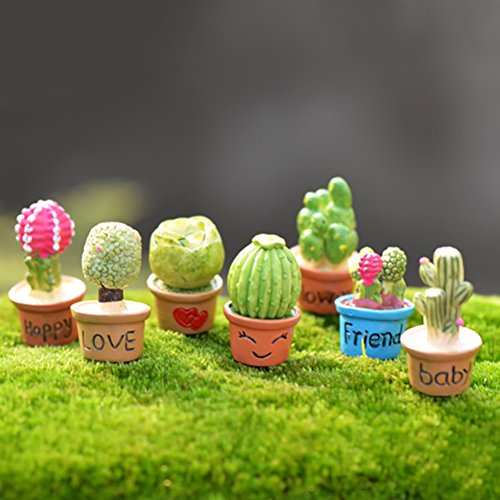 7pcs Assorted Miniature Bonsai Ornaments Fairy Garden Doll House Cactus and Flower Decor - Thumbnail 2