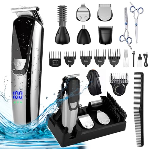 21 en 1 Kit de Maquina para cortar cabello, Cortapelo Hombre Recargable Multifuncional, Rasuradoras para hombre totalmente impermeable, Adecuado para cabello, barba, vello corporal, vello de nariz