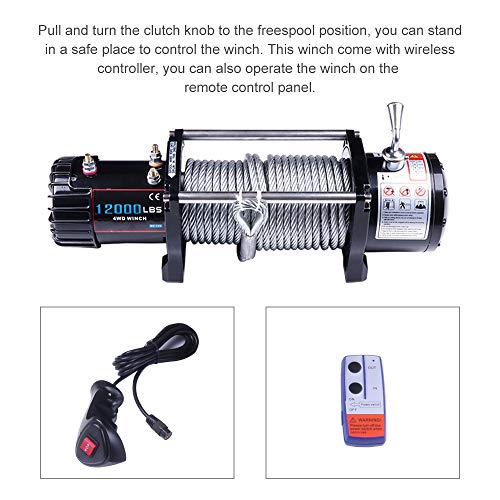 Winch,SCITOO 12V Electric Winches with Roller Fairlead Electric Steel Cable Winch Kit,with Wireless Remote Control for Towing for Jeep/SUV Boat Off Road,12000 LBS - Image 7