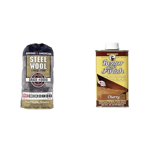 Homax 10120000 Steel Wool, 12 pad, Grade #0000, Rhodes American, Final Finish & Howard RF8 Products Restor-A-Finish, 8 oz, Cherry, 8 Fluid Ounces