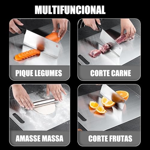 Trailabo Tábua de Cortar em Aço Inoxidável, Tábua de Cozinha Dupla Face, Antibacteriana e Resistente À Deformação, Adequada para Separar Carne e Vegetais (46 X 30CM)