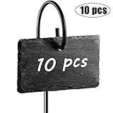 Homemaxs Plant Label, 10pcs Garden Markers Signs Weatherproof Reusable Natural Slate Hanging Tags on Metal Hanger Rod Stakes Garden Labels for Flower Bed, Pots, Planters