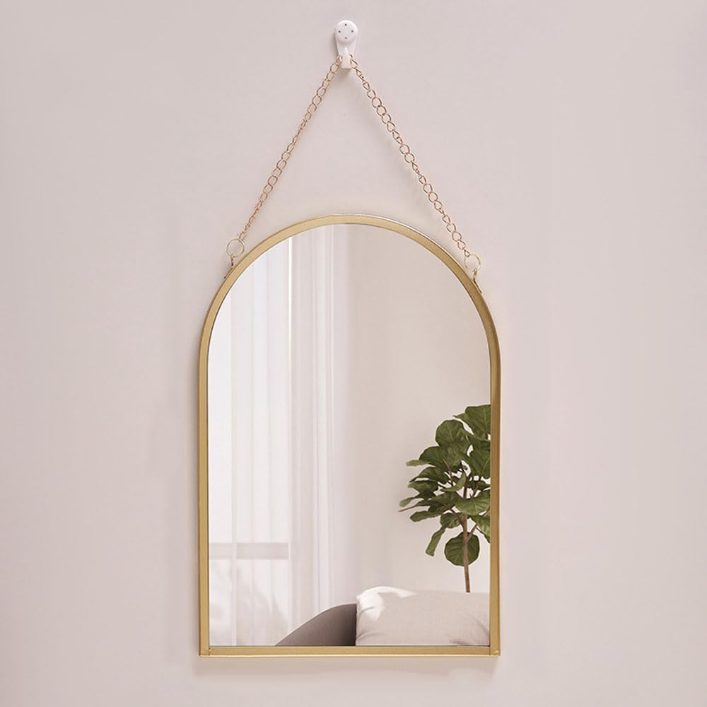 Hosoncovy Metal Frame Wall Mirror Hanging Decorative Mirror with Chain Makeup Mirror Vanity Mirror for Bathroom Living Room Bedroom (Arch)