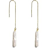 Freshwater Cultured Baroque Pearls Chain Link Dangle Earrings in White in Black | 14K Gold Plated 925 Sterling Silver | Hypoallergenic Women's Jewelry Gift