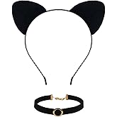 CHUN-YAN Black Cat Ears and Choker Set - Black Cat Ears Headband Women for Halloween Headpiece - Halloween Accessories for Woman - Cosplay