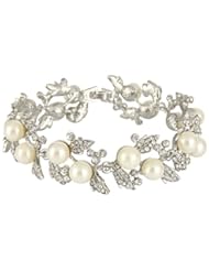 Jewelry: EVER FAITH Bridal Silver-Tone Ivory-color Simulated Pearl Flower Leaf Clear Austrian Crystal Bracelet - EVER FAITH