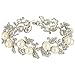 EVER FAITH Bridal Silver-Tone Ivory-Color Simulated Pearl Flower Leaf Clear Austrian Crystal Bracelet