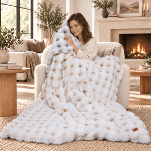 Double Sided Ultra Soft Faux Fur Bubble Blanket