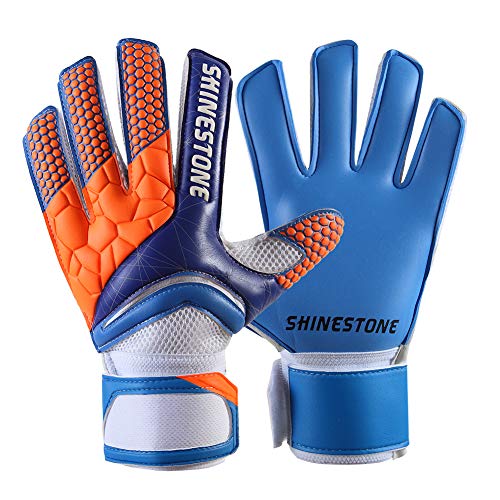 Shinestone Goalkeeper Goalie Gloves, Youth Adult Kids Soccer Football Goalkeeper Goalie Gloves with Strong Grip and Finger Protection to Prevent Injuries(Blue,Adult Size 10)
