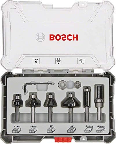 Bosch Professional 6 pcs. Trim & Edging Router Bit Set (for Wood diameter 8 mm Shank, Accessory Router), Multi-coloured