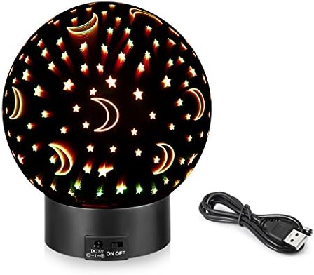 Decorative 3D Illusion Night Light, XY Decor 6.5" Mercury Glass Color Changing LED Ball Sphere Lamp with Moon and Star Pattern for Home and Christmas Decoration