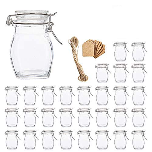 Spice Jars, Flrolove 30 Pack 3.5oz Oval shaped Glass Jars with Leak