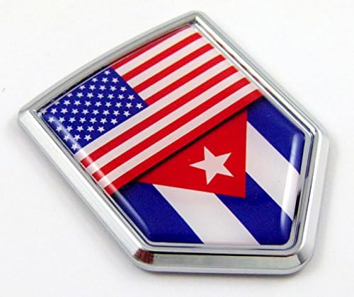 USA Cuba American Cuban Flag Car Chrome Emblem Decal Sticker w/ Adhesive