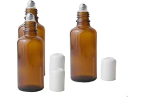 ERIOCTRY 3PCS 50ml Empty Refillabl Amber Glass Roller Bottle With Stainless Steel Balls And White Screw Cover For Essential Oil Lip Balms Perfume