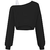 Ecolala Girls Off The Shoulder Sweatshirt Asymmetrical Long Sleeve Cute Crop Tops