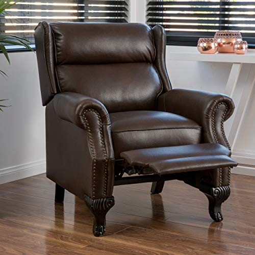 Christopher Knight Home 296600 Curtis Leather Recliner Club Chair Nail Head Accents, Dark Brown