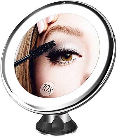 10X Magnifying Lighted Makeup Mirror with 16 Natural Led Lights,360°Rotation Locking Suction,Dimmable Light,Battery Operated,Portable Bathroom Mirror (new version black)