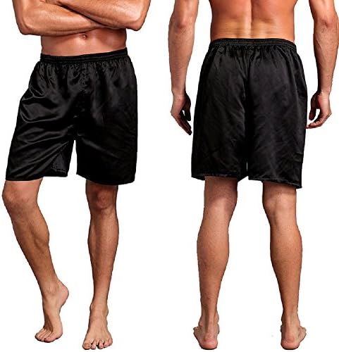 Bowant Mens Elastic Smooth Silk Satin Pajamas Shorts Sleepwear Loungewear Underwear (Black, XL)