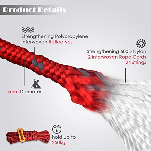 GEERTOP 4 mm Reflective Guylines Tent Cords Ultralight Camp Ropes with Aluminum Adjuster