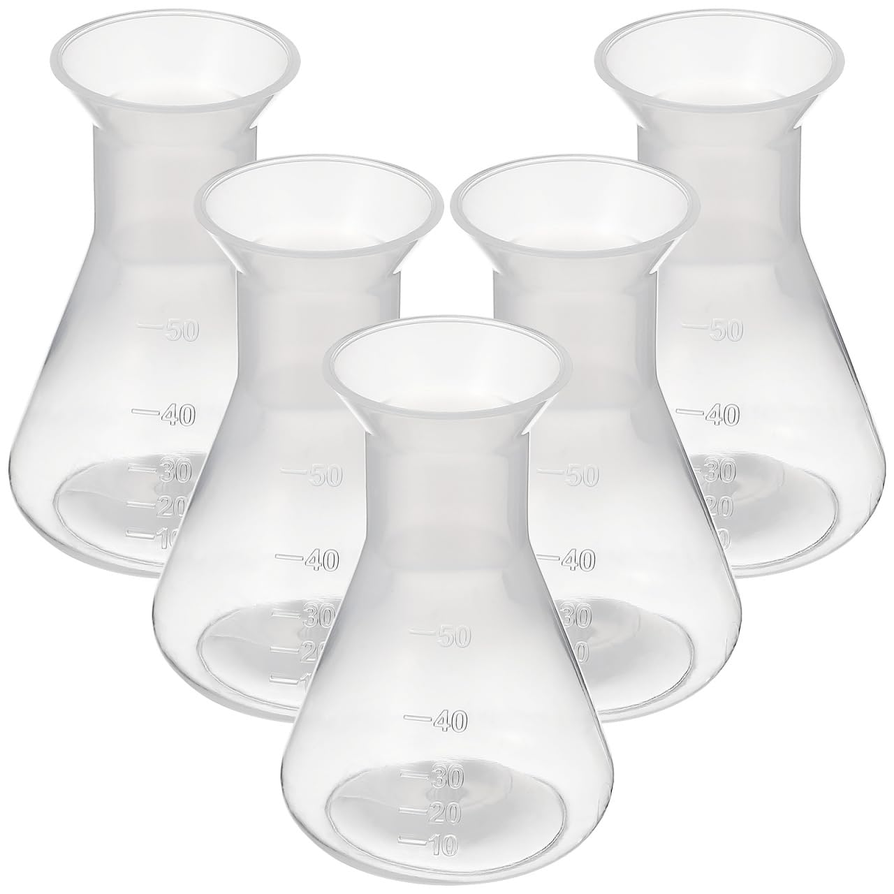 iplusmile 5 Pcs Plastic Flask with Graduations, 50ml Transparent Erlenmeyer Flask, Narrow Neck Conical Flask for Lab Science Experiment