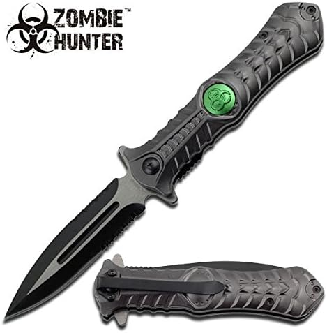ZB-003GY " ZAzVNy Zombie Hunter " Action Assist Knife 4.75" Closed with oMTZ7BN Clip plate sign metal ajieillw bnvmmfhryuiio90 hbnvbdherr56yuiiop ooru223bnvbcxza vnertyaz " Zombie Hunter " Action Assist Folding Knife. 2 Tone Dagger Style Stainless Steel Blade. Black hBmI1sMO Aluminum Handle ReNhDXF with Bio Medallion. Includes Pocket Clip 4.75" Closed