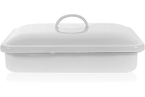Artibetter Thick White Enamel Food Storage Pan with Lid 24x16cm Heat-resistant Baking Tray for Kitchen