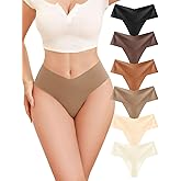 Derisaly Womens Seamless Thongs Invisible V-waisted Underwear No Show Panties Stretch Thong for Workout/Yoga/Everyday 6Pack