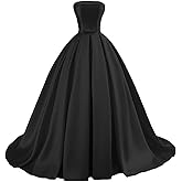 TOOWOOT Strapless Prom Dresses Long Satin Ball Gown Formal Dress for Women Evening Dress with Pockets