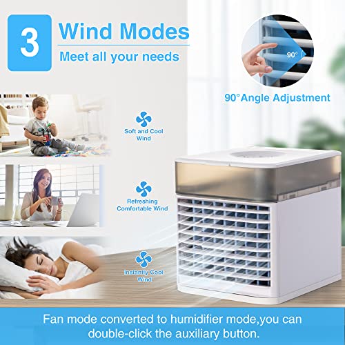 Portable Personal Air Conditioners,Mini AC Air Conditioner for Cooling Personal Space,Small Air Cooler Airconditioner with 3 Wind Speeds,Desktop Mobile AC Fan for Home Office Bedroom