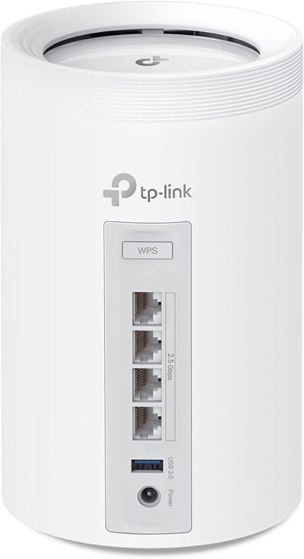 Tp-link deco be65 (pacote com 2) conjunto wlan wi-fi 7 mesh (pacote com 3), tri-band 5760 mbit/s (6 ghz) + 2880 mbit/s (5 ghz) + 574 mbit/s (2,4 ghz), 6 transmissões, 4 portas 2,5g, 1 usb 3.0