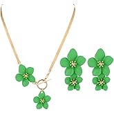 ONLYJUMP Bohemian Daisy Flower Earrings Necklace Sets for Women Dainty Boho Double Hibiscus Flower Drop Earrings Trendy Gold Layered Flower Pendant Necklace Summer Spring Floral Jewelry Gift