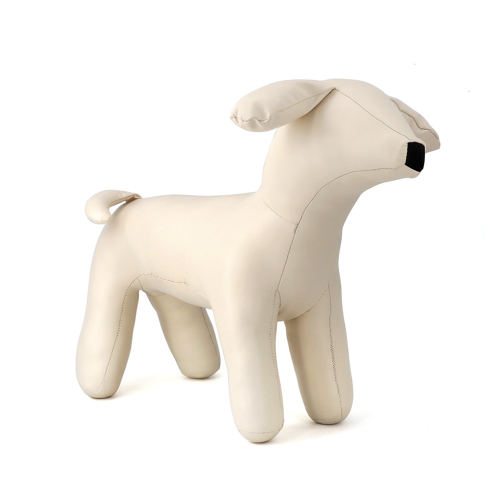 Photo 1 of pawstrip Dog Mannequin PU Pet Clothing Display Stand Cute Dog Hangers for Clothes Store Leather Pet Sewing Mannequin Durable Puppy Standing Model (White, Medium)