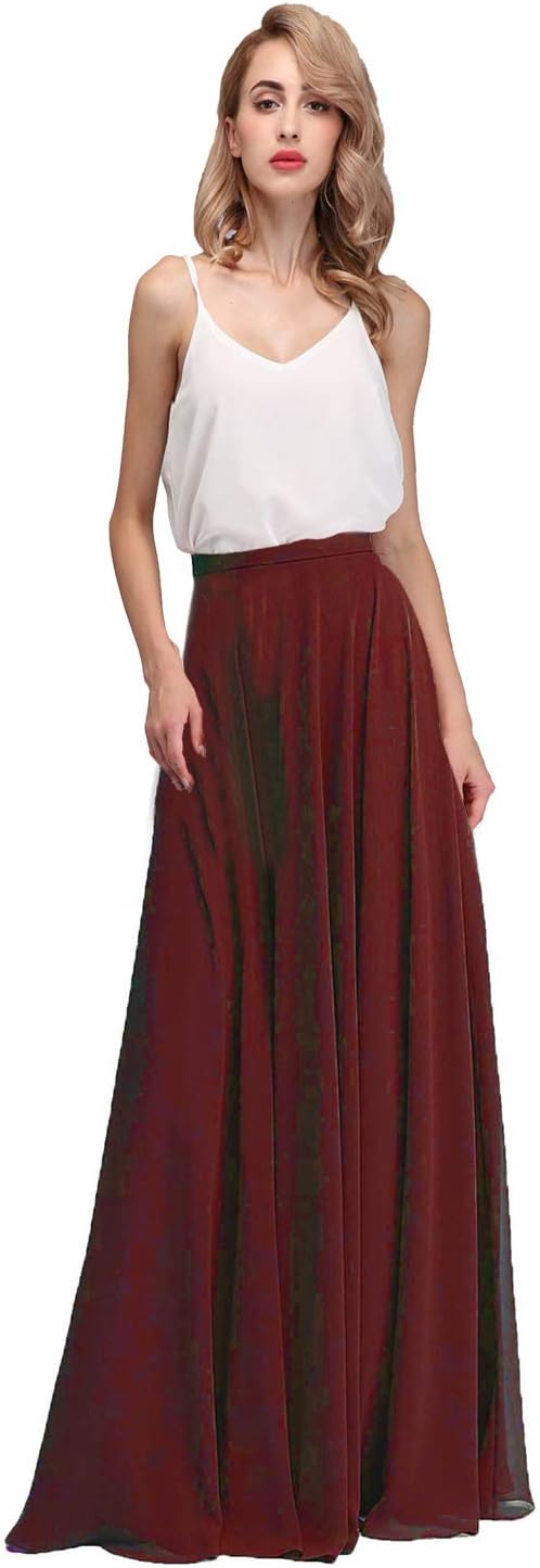 honey qiao Chiffon Maxi Skirt Bridesmaid Dresses Long High Waist Floor Ankle Length Elastic Women Dresses with Belt
