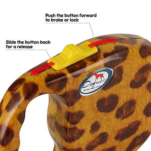 DOGNESS Retractable Dog Leash, the Modern Series, One Button Locking System, Suitable For Kids, No Tangle Waterproof Ribbon Tape, for Small Medium Large Dogs, Leopard Print 13 ft