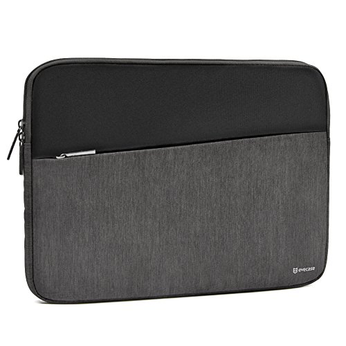 Evecase Slash 13.5 inch Laptop Sleeve Ultra-Portable Water Repellent Durable E-Zipper Carrying Case with Accessory Pocket for Apple Asus Acer Dell Lenovo and More - Black/Gray