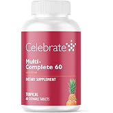 Celebrate Vitamins Multi-Complete Chewables, 60mg Iron &ndash; Daily Bariatric Multivitamin for Sleeve Gastrectomy &amp; Gastric Bypass Surgery Patients &ndash; Essential Vitamins &amp; Minerals - Tropical (60 Tablets)