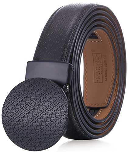 Marino Menâ€™s Genuine Leather Ratchet Dress Belt With Automatic Buckle, Enclosed in an Elegant Gift Box - Black - Style 158 - Adjustable from 28