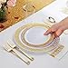 IOOOOO 120 Pieces Gold Plastic Plates, Lace Design Disposable Plates, Plastic Wedding Plates Includes: 60 Dinner Plates 10.25 Inch and 60 Dessert Plates 7.5 Inch