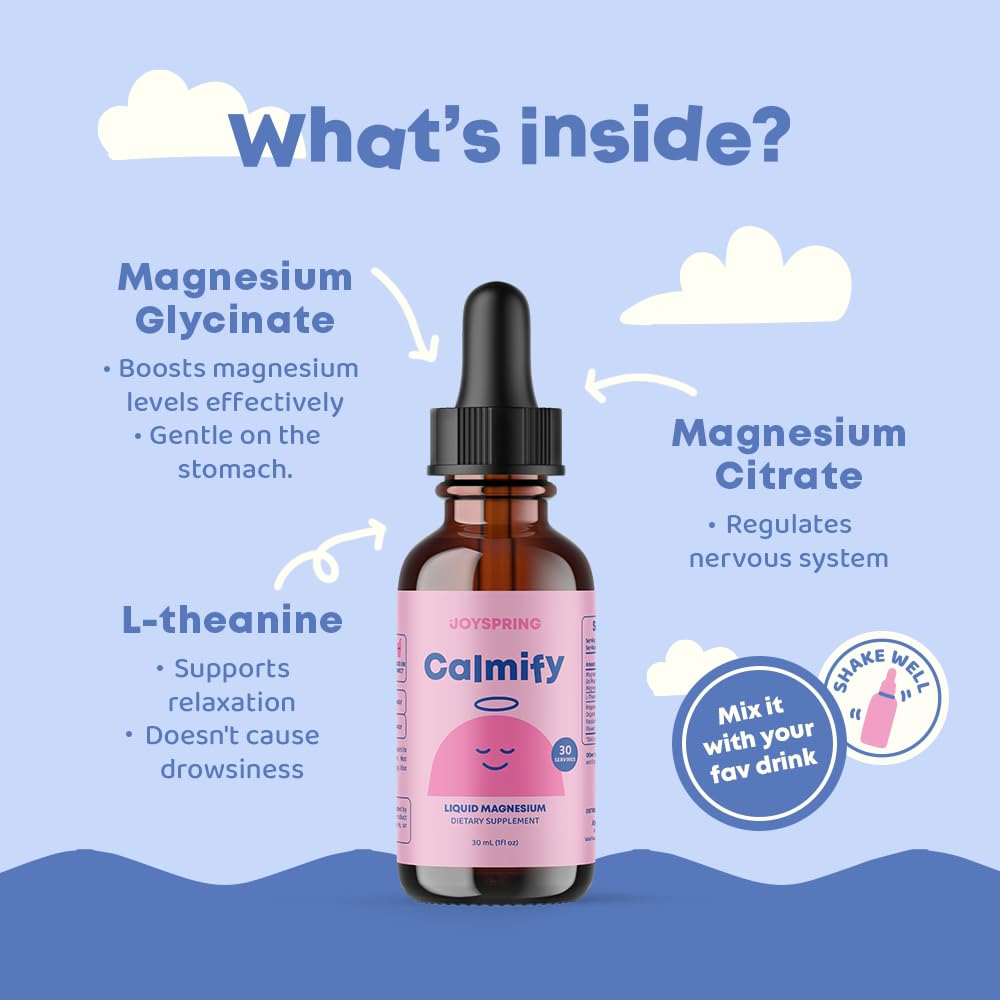 JoySpring Calmify Magnesium Citrate Liquid for Kids - Sugar-Free, Gluten-Free Calming Supplement with Chamomile - Natural Support for Kids & Teens (1 fl oz) 30 Servings