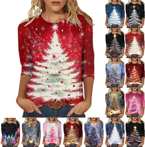 ZJKESDIOAW christmas shirt sweatshirt Ladies Christmas Tops for Women Fashion Tree Print Hilarious Xmas Jumper Sweatshirt Funny Shirt Casual Womens Blouses Top Tunic winter