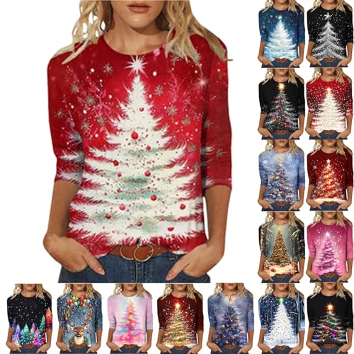 ZJKESDIOAW christmas shirt sweatshirt Ladies Christmas Tops for Women Fashion Tree Print Hilarious Xmas Jumper Sweatshirt Funny Shirt Casual Womens Blouses Top Tunic winter