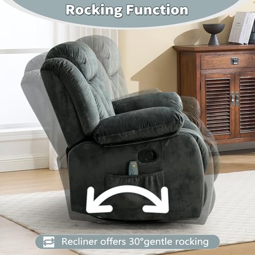 ANJ Classic Manual Swivel Rocker Recliner Chair with Massage and Heat, Rocking Recliners for Adults with Side Pocket, Single Overstuffed Heavy Duty Reclining Sofa Chair for Living Room,Bedroom,Grey