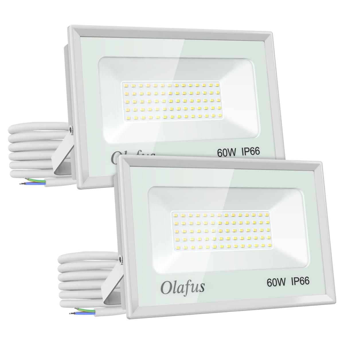 Photo 1 of Olafus 2 Pack 60W LED Flood Light Outdoor, 6600LM Outside Security Lights, IP66 Waterproof Exterior Floodlights, 5000K Daylight White Lighting for Yard