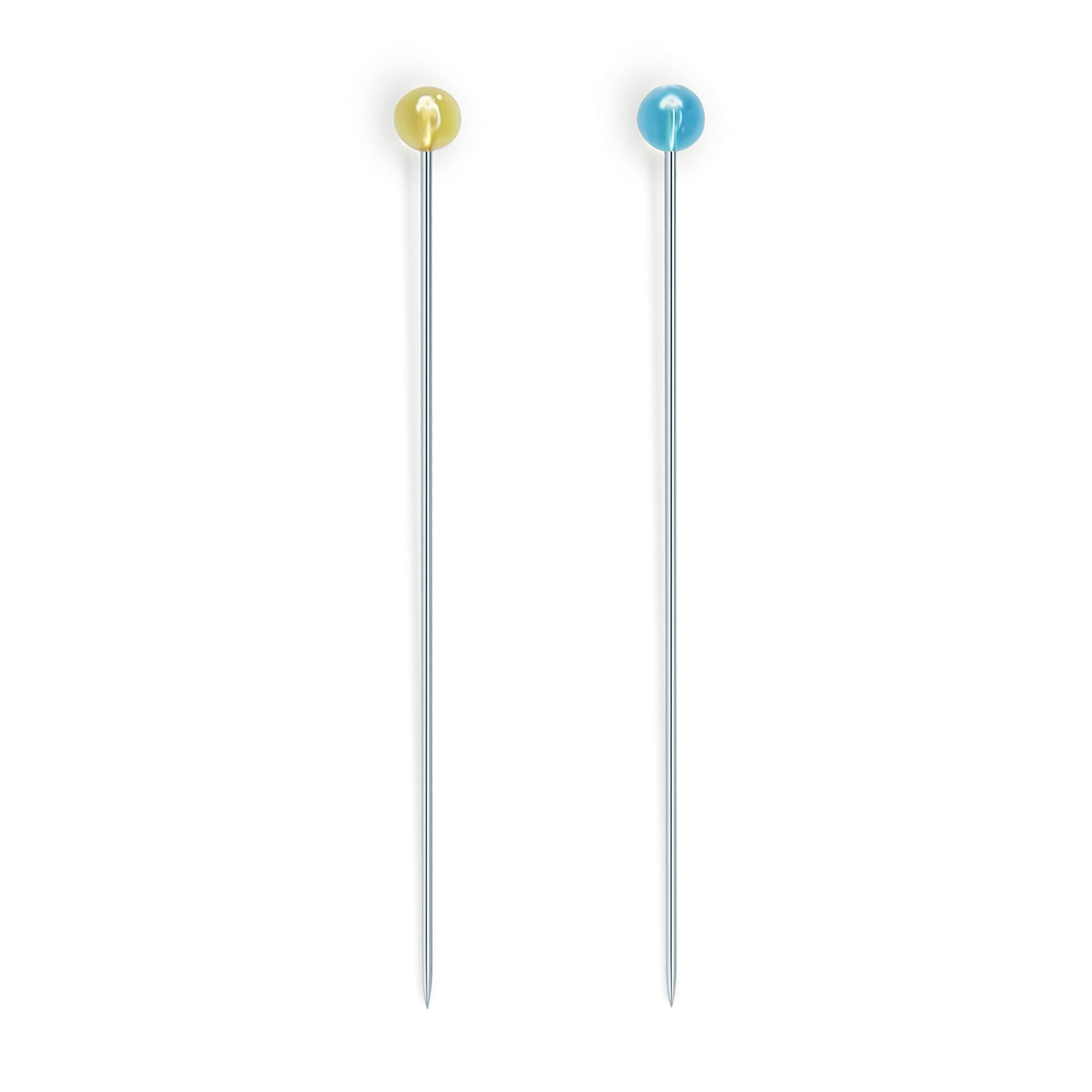 Dritz 3035 Crystal Glass Head Pins, 1-7/8-Inch (100-Count), Blue and Yellow