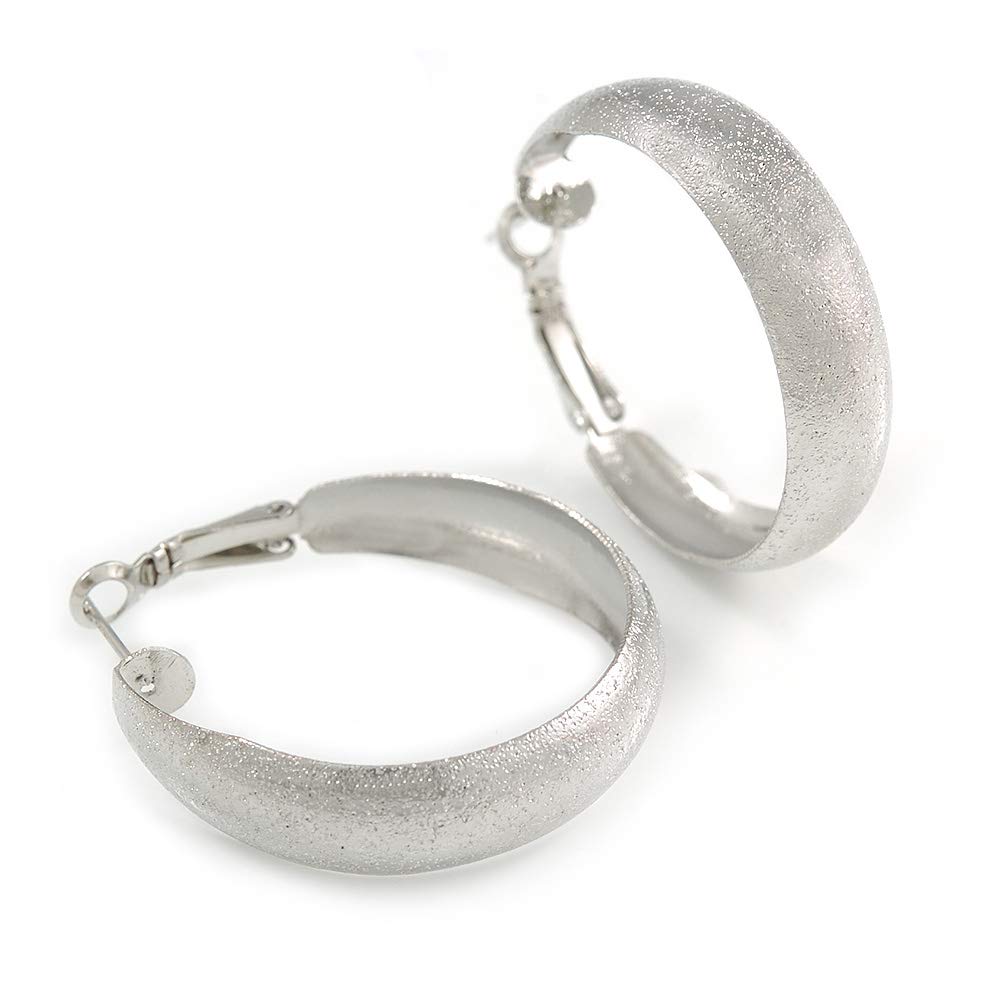 35mm D/Medium Etched Hoop Earrings/Silver Tone