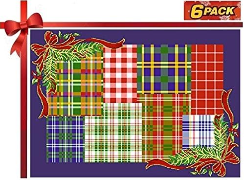 Homvare Christmas Holiday Placemats for Home Decoration Heat Resistant Washable - 13”x19”- Set of 4 - Plaid